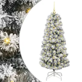 sztuczna-choinka-150-cm-z-led-skladana-zielona-z-bialymi-akcentami
