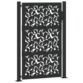 brama-ogrodowa-czarna-100x150-cm-stalowy-wzor-liscia