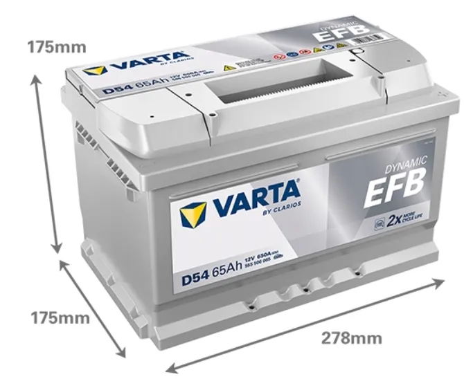 AKUMULATOR 12V D54 VARTA EFB 65AH 650A P+  RADOM
