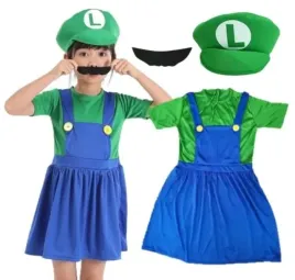 stroj-super-mario-bros-zielony-dla-dziewczynki-z-czapka-sukienka-roz-s