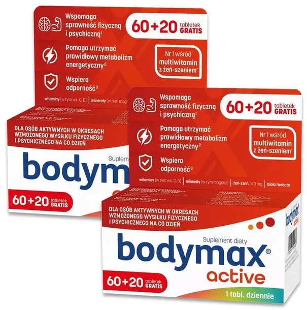 2x BODYMAX ACTIVE WITAMINY magnez MINERAŁY ŻEŃ SZEŃ dla AKTYWNYCH 60+20 szt