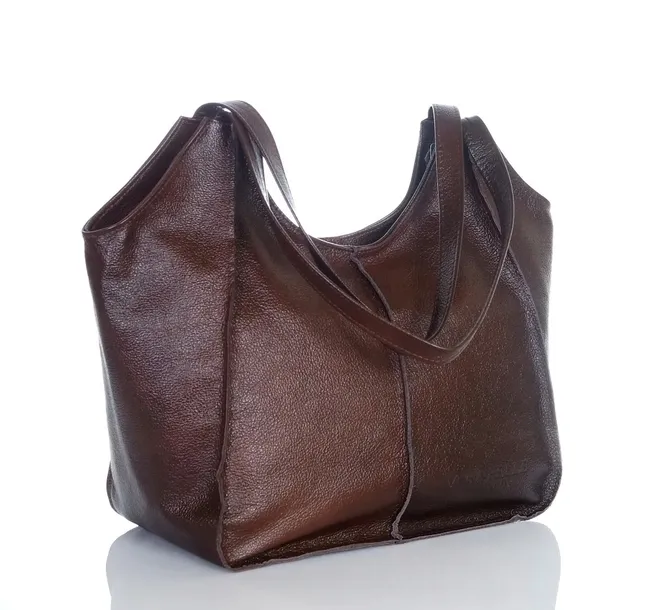 VERA PELLE Skórzana brązowa TOREBKA duża SHOPPER BAG Praktyczne wnętrze