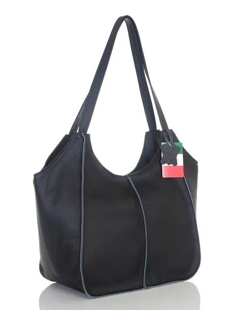 VERA PELLE Skórzana czarna TOREBKA duża SHOPPER BAG Praktyczne wnętrze