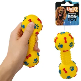 zabawka-dla-psa-z-piszczalka-hantel-100kg-squeakies-zolty-uniq-pets
