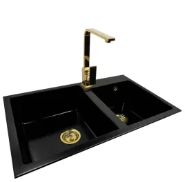 zlew-do-kuchni-zlewozmywak-dwukomorowy-granitowy-80x50-zlota-bateria
