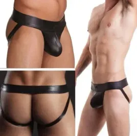 meska-bielizna-czarne-majtki-latex-lack-wetlook-skorzane-stringi