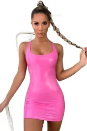 rozowa-sukienka-mini-blyszczaca-vinyl-latex-lack-komplet-polysk-bielizna