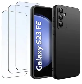 zestaw-etui-do-samsung-s23-fe-matowe-czarne-silikon-slim-3-sztuki-szklo