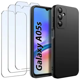 zestaw-etui-do-samsung-a05s-matowe-czarne-silikon-slim-3-sztuki-szklo