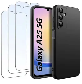 zestaw-etui-do-samsung-a25-5g-matowe-czarne-silikon-slim-3-sztuki-szklo