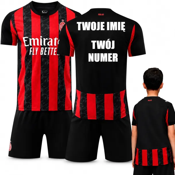 KOMPLET PIŁKARSKI KOSZULKA PERSONALIZACJA AC MILAN TWÓJ NADRUK