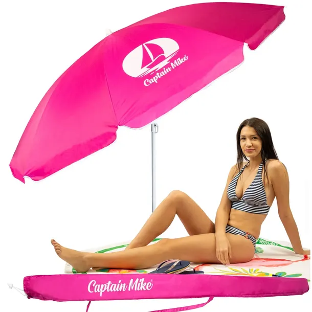 Parasol plażowy łamany z filtrem UPF50+ Captain Mike 160cm różowy