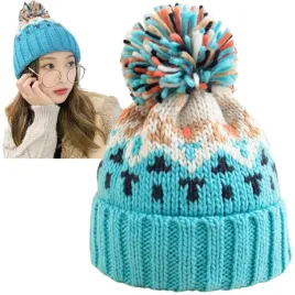 czapka-zimowa-damska-z-pomponem-beanie-ocieplana-na-zime-niebieska