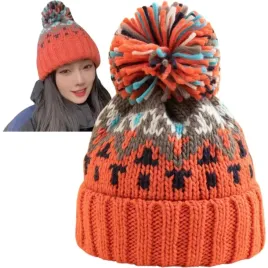 czapka-zimowa-damska-z-pomponem-beanie-ocieplana-na-zime-pomaranczowa