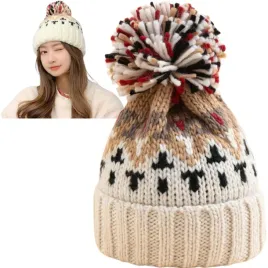 czapka-zimowa-damska-z-pomponem-beanie-ocieplana-na-zime-bezowa