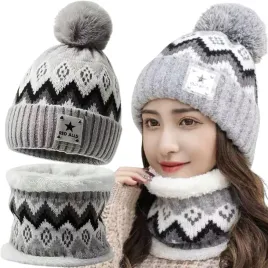 czapka-damska-komin-komplet-dwuwarstwowy-zimowa-ciepla-pompon-52-58-szary