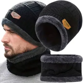 czapka-i-komin-zestaw-meska-damska-zimowa-ciepla-dwuwarstwowa-beanie-czarny