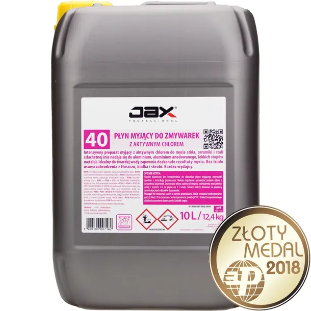 JAX PROFESSIONAL 40 10L - PŁYN DO MASZYNOWEGO MYCIA NACZYŃ, ZAWIERA AKTYWNY