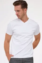 biala-koszulka-meska-t-shirt-v-neck-jedwab-m