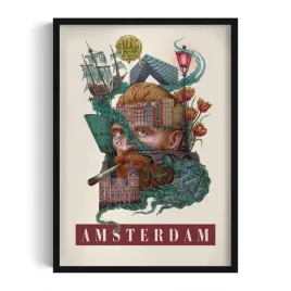 obraz-w-ramie-plakat-ramka-amsterdam-grafika-autorstwa-alicji-kocurek-50x70
