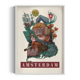 obraz-w-ramie-na-sciane-amsterdam-grafika-autorstwa-alicji-kocurek-70x100