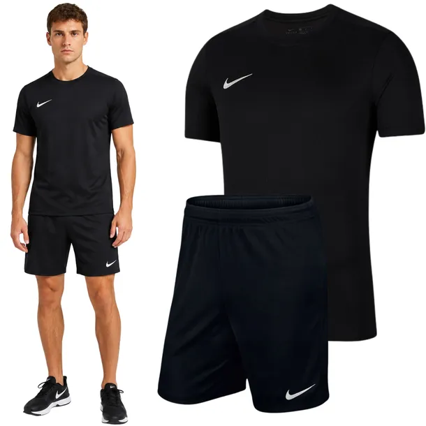 ZESTAW NIKE KOMPLET CZARNA KOSZULKA T-SHIRT + SPODENKI CZARNE DRI-FIT r.L