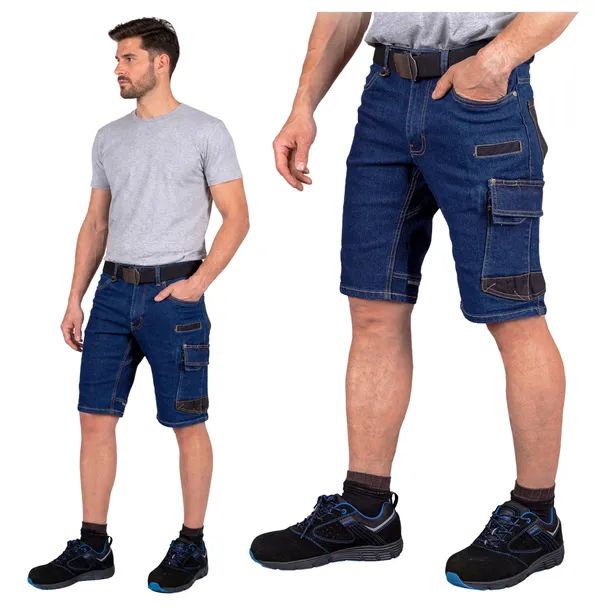 Spodenki robocze męskie Krótkie Spodnie Jeans szorty Elastyczne Wzmocnione