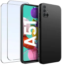 zestaw-etui-do-samsung-a51-matowe-czarne-silikon-2-sztuki-szklo