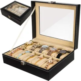 organizer-szkatulka-pudelko-etui-na-10-zegarkow-zamykane-czarne