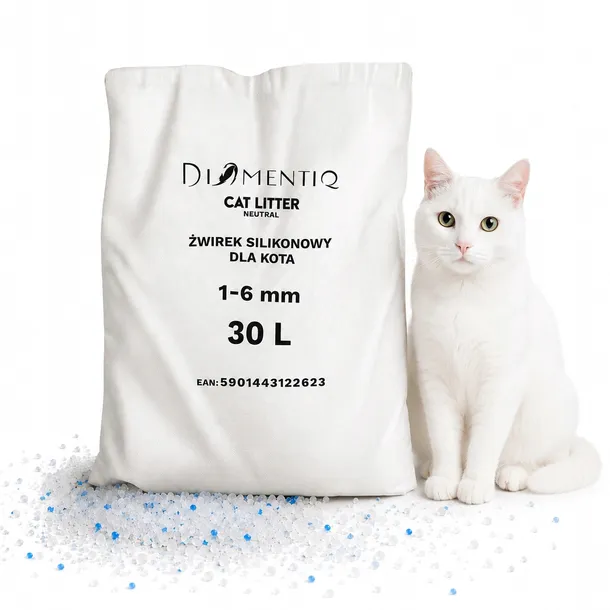 Żwirek Neutralny Silikonowy Niezbrylający się dla DIAMENTIQ kota 30l