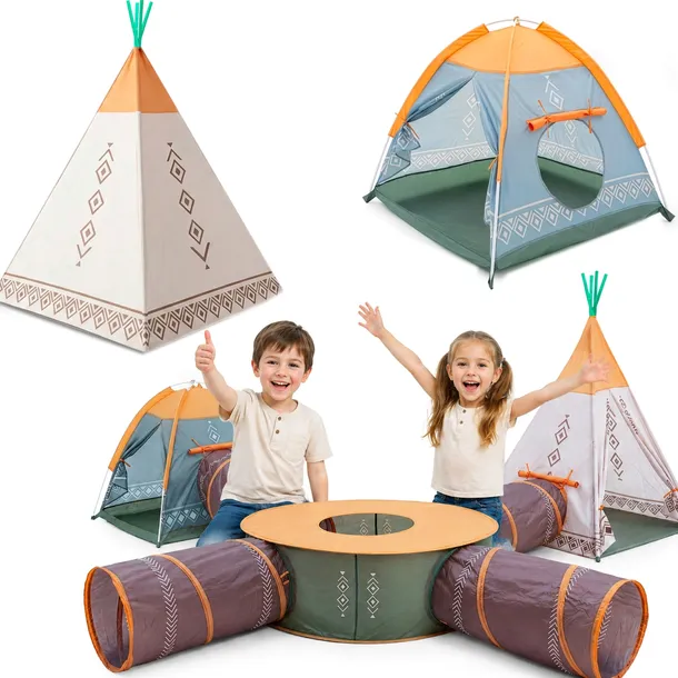 NAMIOT DLA DZIECI DOMEK TIPI DO DOMU OGRODU WIGWAM + TUNEL ZESTAW 7w1 COIL