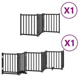 skladana-bramka-dla-psa-z-drzwiami-9-paneli-czarna-450-cm
