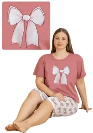 pizama-damska-spodnie-3-4-kokarda-pudrowy-roz-4xl