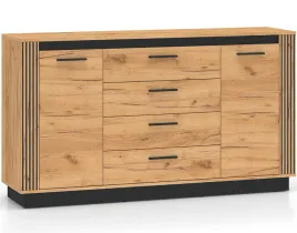 komoda-urso-06-loft-dab-craft-zloty-czarna-160-cm-4-szuflady-2-drzwi