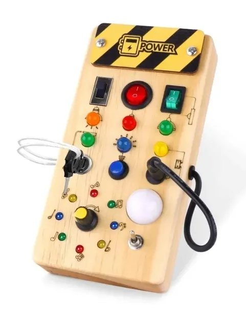 DREWNIANA TABLICA MANIPULACYJNA SENSORYCZNA WŁĄCZNIK ŚWIATŁA MONTESSORI LED