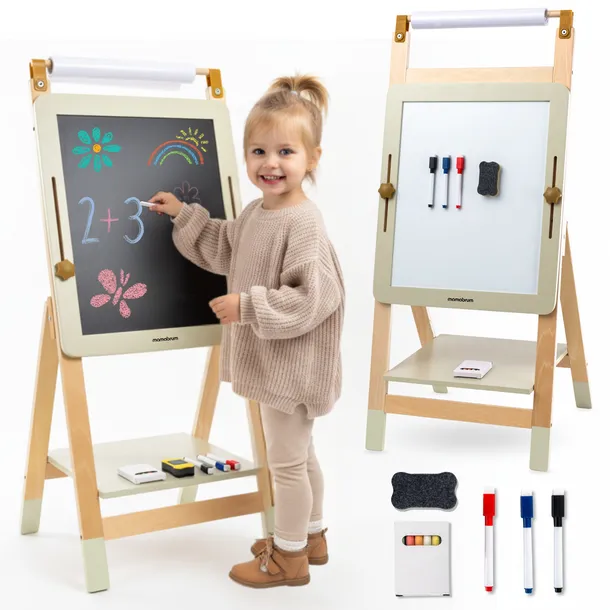 Regulowana drewniana tablica edukacyjna dla dzieci 3 w 1 - tablica magnetyc