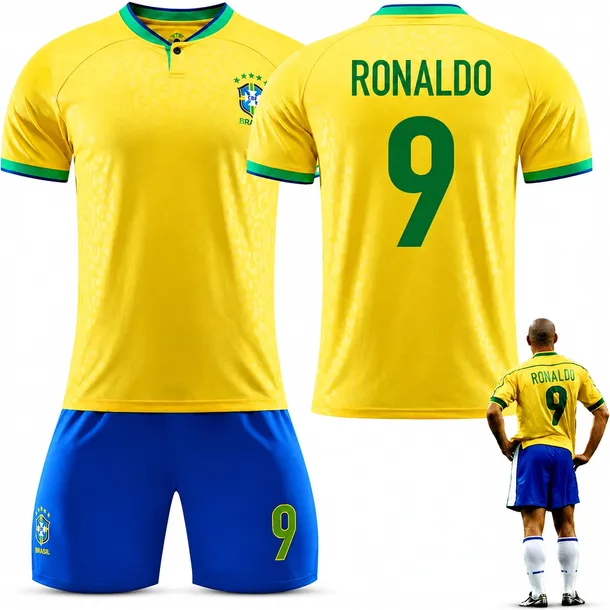 KOMPLET PIŁKARSKI KOSZULKA RONALDO NAZARIO BRAZYLIA LEGENDA ROZMIARY