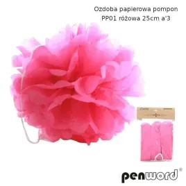 ozdoba-papierowa-pompon-rozowa-25cm-3szt