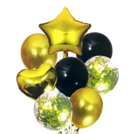 balony-foliowy-46cm-zestaw-zloto-czarne-z-gwiazdka