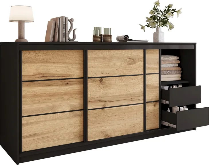 Komoda przesuwna z szufladami 200 cm LOFT drążek na wieszaki