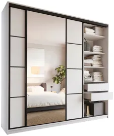 szafa-przesuwna-z-lustrem-250-cm-loft-max-biala-z-polkami-szuflady-drazki