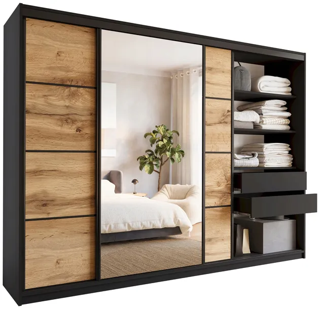 Szafa przesuwna z lustrem 280 cm wotan czarny LOFT