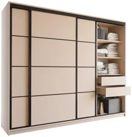 szafa-przesuwna-do-sypialni-250-cm-loft-bez-piaskowy-szuflady-polki-drazek