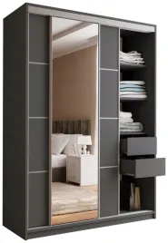 szafa-przesuwna-z-lustrem-150-cm-top-polki-drazki-szuflady-grafit
