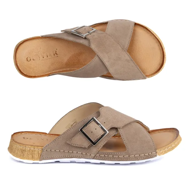 Klapki damskie barefoot-friendly  Daphne skórzane cappuccino welur