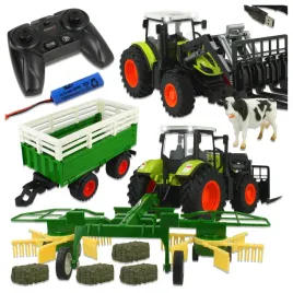 traktor-z-przyczepa-zdalnie-sterowany-ciagnik-rolniczy-zgrabiarka-do-siana