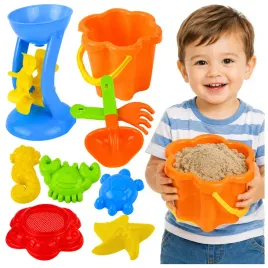 zestaw-do-piasku-9-elementow-wiaderko-mlynek-sitko-foremki-lopatka-grabki