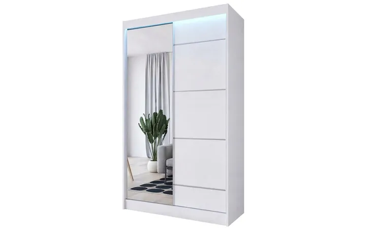Szafa przesuwna z lustrem 120cm Różne kolory + Paski LOKO 5, Półki i Drążek