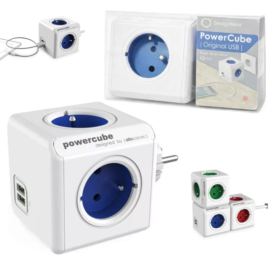 rozgaleznik-4-gniazdka-2x-usb-allocacoc-powercube-usb-niebieski-stan-nowy