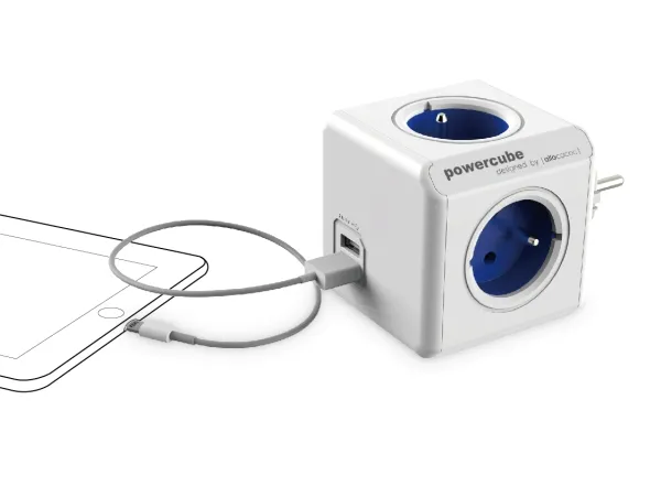 rozgaleznik-4-gniazdka-2x-usb-allocacoc-powercube-usb-niebieski-stan-nowy